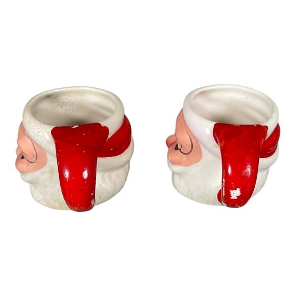 Vintage 2 Mini Ceramic Winking Santa Mugs Made In Japan - Picture 3 of 6